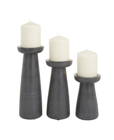 Cosmoliving By Cosmopolitan Mango Wood Modern Candle Holder, Set Of 3 In Gray