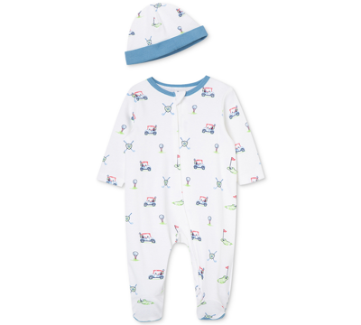 Little Me Baby Boys Golf Club Coverall With Hat In White Print