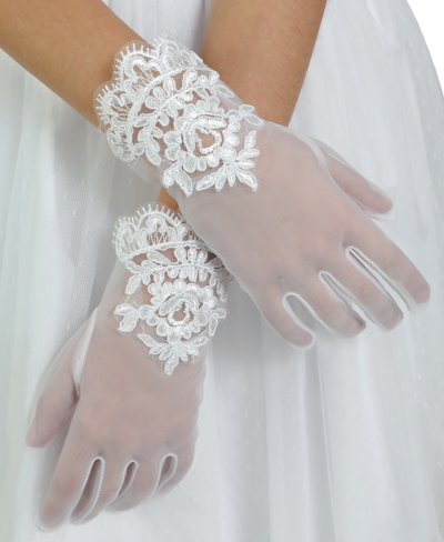 Us Angels Big Girls Tulle Glove With Lace In White