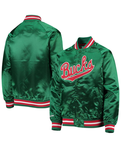 MITCHELL & NESS BIG BOYS MITCHELL & NESS GREEN MILWAUKEE BUCKS HARDWOOD CLASSICS SATIN RAGLAN FULL-SNAP JACKET
