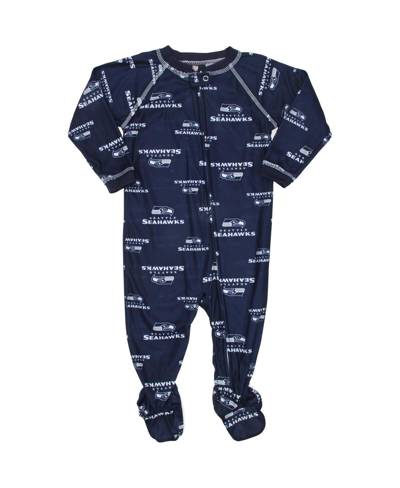 Outerstuff Babies' Boys And Girls Infant  Seattle Seahawks Piped Raglan Full Zip Coverall In Navy