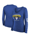 MAJESTIC WOMEN'S MAJESTIC THREADS HEATHER ROYAL LOS ANGELES RAMS 2-TIME SUPER BOWL CHAMPIONS SKY HIGH TRI-BLE