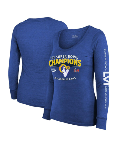 MAJESTIC WOMEN'S MAJESTIC THREADS HEATHER ROYAL LOS ANGELES RAMS 2-TIME SUPER BOWL CHAMPIONS SKY HIGH TRI-BLE