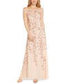 ADRIANNA PAPELL OFF-THE-SHOULDER FLORAL SEQUIN GOWN