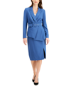 Tahari Asl Nested Belted Jacket & Skirt In River Blue
