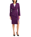 Tahari Asl Belted Wrap Skirt Suit In Aubergine
