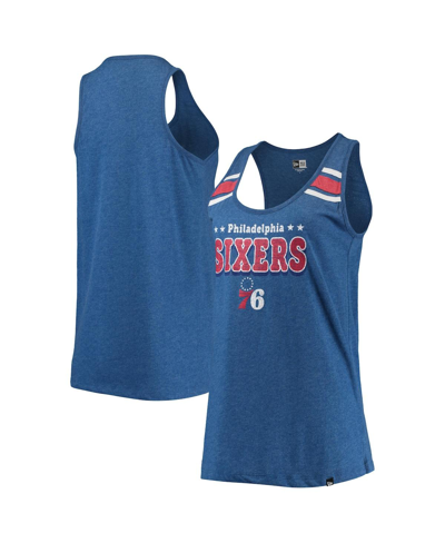 NEW ERA WOMEN'S NEW ERA HEATHERED ROYAL PHILADELPHIA 76ERS SCOOP-NECK RACERBACK TANK TOP