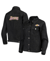 The Wild Collective Women's  Black Los Angeles Lakers Patch Denim Button-up Jacket In Black