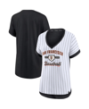 Fanatics Women's  Branded White And Black San Francisco Giants Iconic Noise Factor Pinstripe V-neck T In White/black