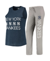 Concepts Sport Women's  Gray, Navy New York Yankees Meter Muscle Tank Top And Pants Sleep Set In Gray/navy