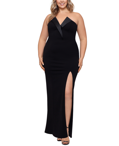 Betsy & Adam Plus Size Strapless Gown In Black