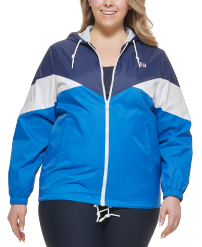 Levi's Trendy Plus Size Colorblock Rain Slicker Jacket In Cobalt Multi