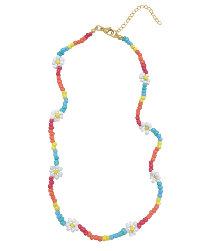 Adornia Multicolor Beaded Flower Station Necklace In Blue
