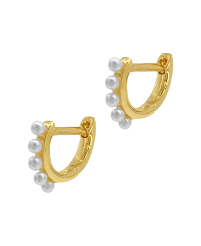 Adornia Spring 2022 14k Yellow Gold Vermeil Imitation Pearl Huggie Hoop Earrings In White