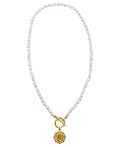 Adornia Spring 2022 14k Yellow Gold Vermeil 5.5-6mm Imitation Pearl And Coin Toggle Necklace In White