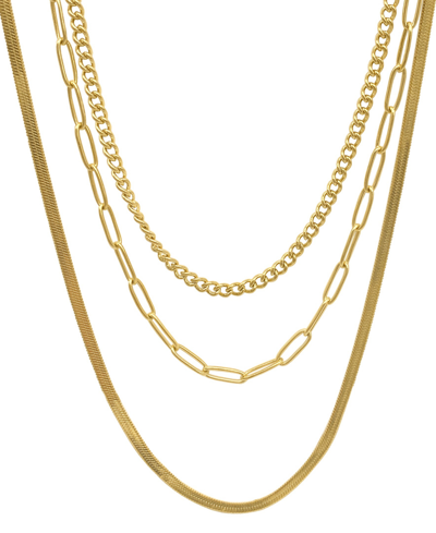 Adornia Curb Chain, Paper Clip Chain, And Herringbone Chain Necklace Set In Yellow