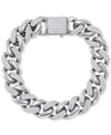 MACY'S MEN'S CUBIC ZIRCONIA PAVE CURB LINK CHAIN BRACELET IN STERLING SILVER