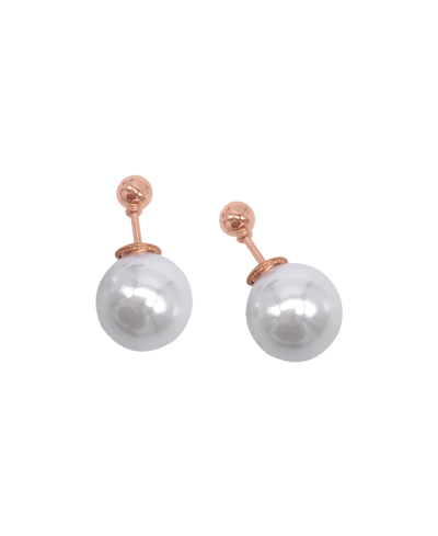 Adornia Rose Gold Imitation Pearl Double-sided Ball Earrings In White
