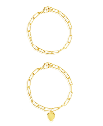 Adornia Heart Paper Clip Chain Bracelet Set In Yellow