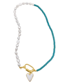 ADORNIA TURQUOISE AND FRESHWATER PEARL LOCK AND HEART PENDANT NECKLACE