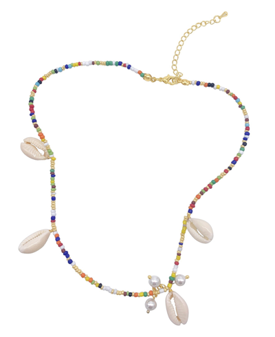 ADORNIA IMITATION PEARL AND SHELL MIX COLOR NECKLACE