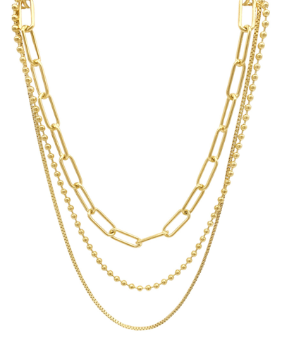 Adornia Box Chain, Ball Chain, And Oversized Paper Clip Chain Necklace Set In Yellow