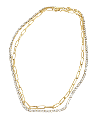 Adornia Paper Clip Chain And Tennis Necklace Set In Yellow