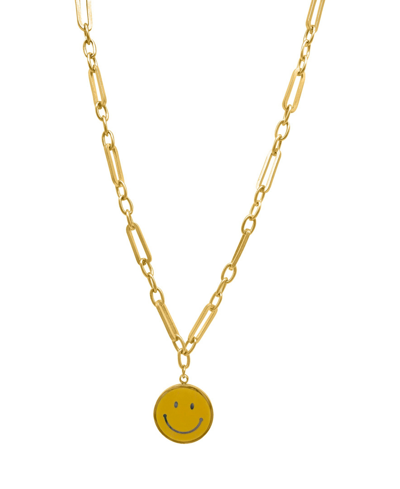 Adornia Yellow Smiley Face Link Chain Necklace