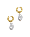 Adornia 14k Yellow Gold Plated Shell Pearl Drop Huggie Earrings In White