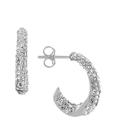 And Now This Pave Crystal C-hoop Post Earrings In Silver