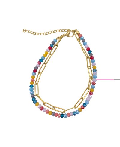 Adornia Multi Color Bead And Paper Clip Chain Double Bracelet In Blue