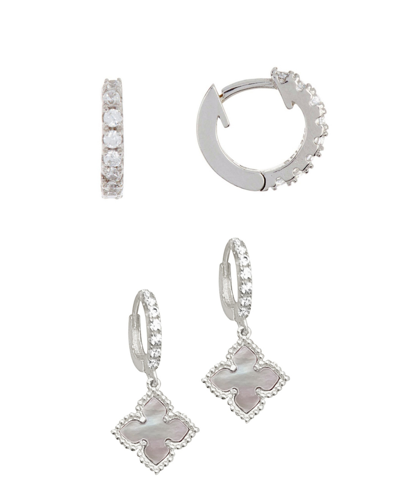 Adornia White Mother Of Pearl Huggie Set Earring In Pink