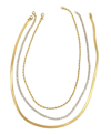 Adornia Herringbone Chain, Rope Chain, And Tennis Necklace Set In Yellow
