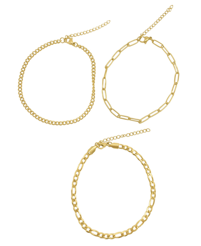 Adornia Curb Chain, Paper Clip Chain, And Figaro Chain Anklet Set In Yellow