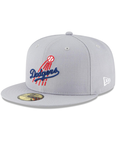 NEW ERA MEN'S NEW ERA GRAY LOS ANGELES DODGERS COOPERSTOWN COLLECTION LOGO 59FIFTY FITTED HAT