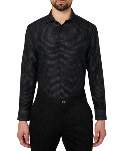 Calabrum Men's Regular Fit Dot Print Wrinkle Free Performance Dress Shirt In Black