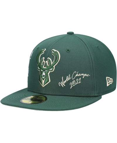 New Era Men's Hunter Green Milwaukee Bucks 2021 Nba Finals Champions Icon 59fifty Fitted Hat