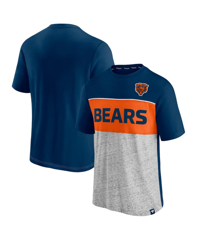 Fanatics Men's Navy, Heathered Gray Chicago Bears Throwback Colorblock T-shirt In Navy,heathered Gray