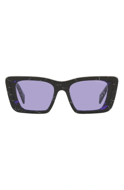 Prada Marble-effect Rectangle Frame Sunglasses In Havana Black/ White/ Violet