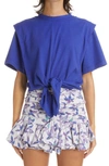 Isabel Marant Zelikia Strong-shoulder Waist-tie T-shirt In Electric Blue