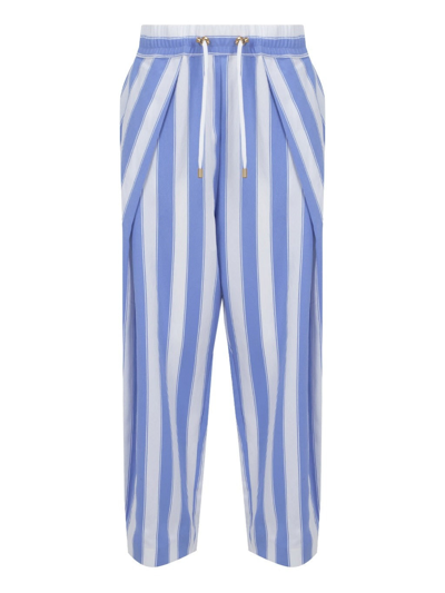 Balmain Striped Drawstring Cropped Trousers In Blue