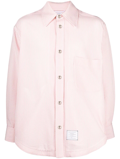 Thom Browne Rwb Grosgrain-ribbon Trim Seersucker Shirt In Pink
