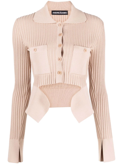 Andreädamo Ribbed Cardigan With Cut-out In Beige