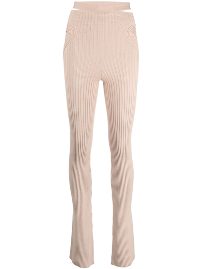 Andreädamo Ribbed-knit Slim Trousers In Beige