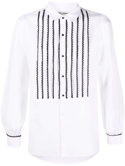 Saint Laurent Men's Toile Flame Bib Dress Shirt In White