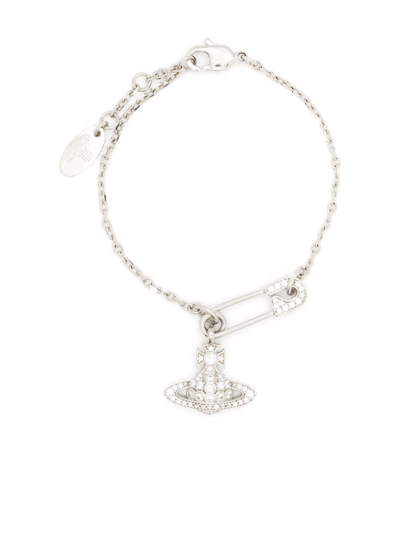Vivienne Westwood Crystal-embellished Orb-safety Pin Bracelet In Platinum/white