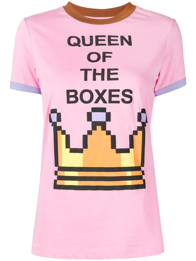 Natasha Zinko Pixel Queen Of The Boxes Cotton T-shirt In Pink Brown Lilac