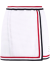 Thom Browne Wrap-effect Striped Waffle-knit Cotton Mini Skirt In 100 White
