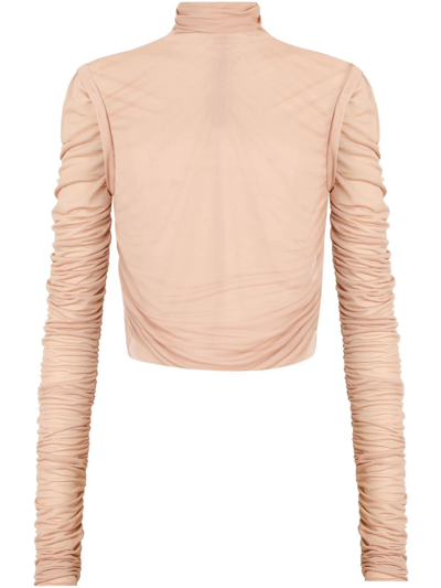 Dolce & Gabbana Ruched Mock-neck Jersey Long-sleeve Top In Lgt Lilac
