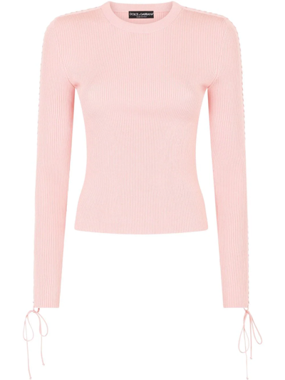 Dolce & Gabbana Ribbed Tie Sleeve Top In Pink